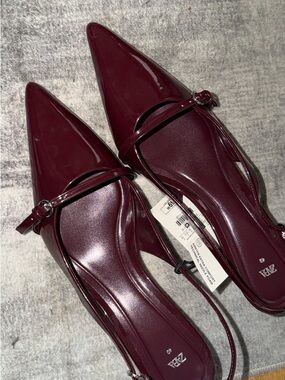 Zara Patent Pointed Mary Jane Slingback in Burgundy